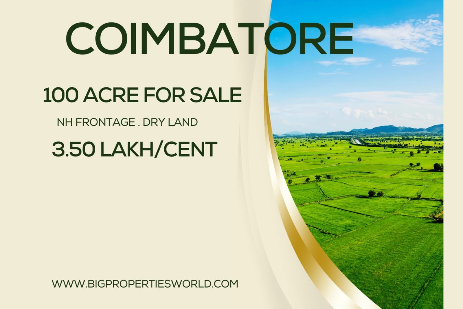 100 Acre land for Sale NH Coimbatore